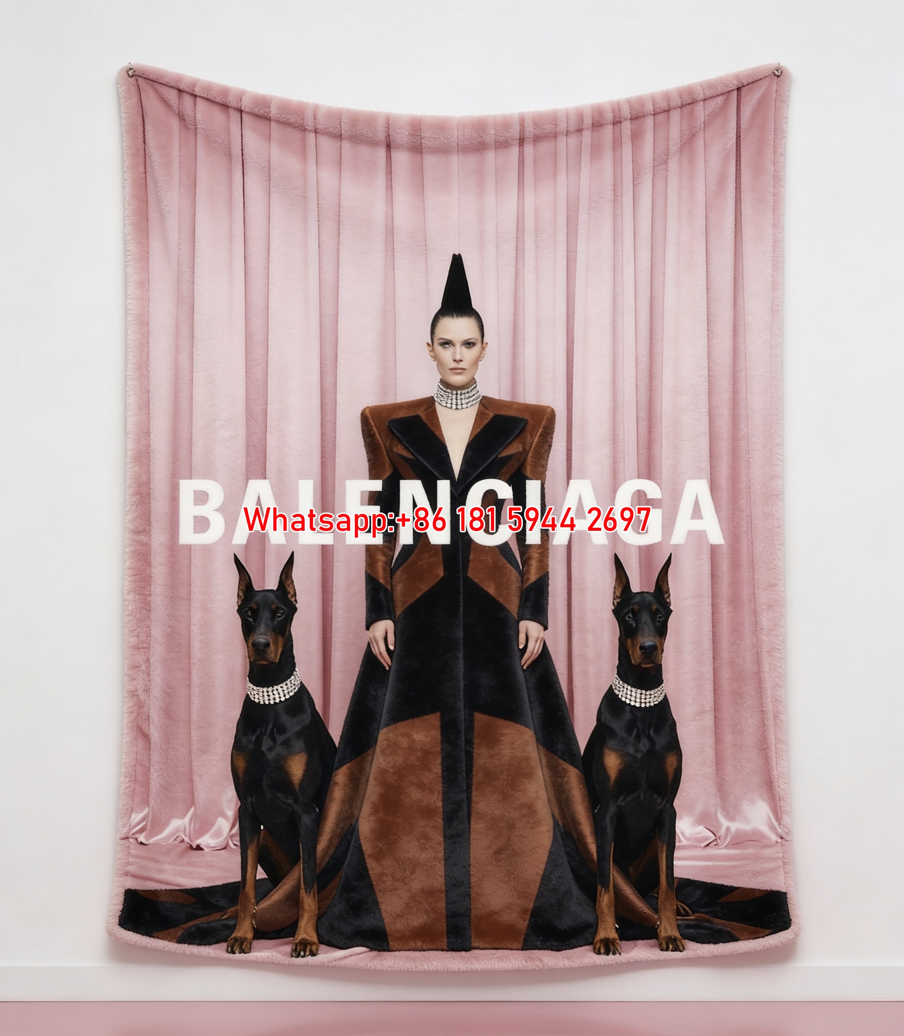 Balenciaga Luxury Fashion Editorial with Dobermans Flannel Throw Blanket for Sofa Wall Decor BA128